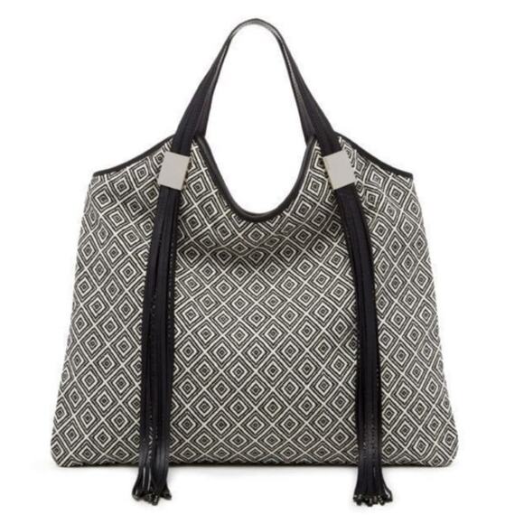 Ella Moss Shoulder Strap Tapestry Print Oversized Fabric Purse Fringe Dust Bag